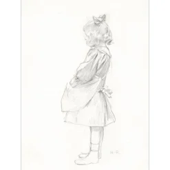 ROYER Henri-Paul - Dessin original au crayon "Portrait de fillette" 31x22 cm