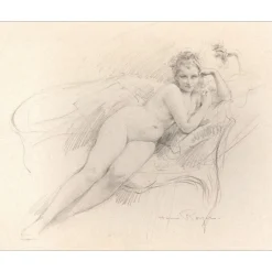 ROYER Henri-Paul - Dessin original "La Maja desnuda de Goya" 47x56cm