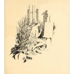 ROYER Henri-Paul - Dessin original à l'encre "Femme et chevalet" 24x20cm