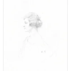 ROYER Henri-Paul - Dessin original au crayon "Femme de profil" 31x22 cm