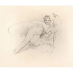ROYER Henri-Paul - Dessin original "La Maja desnuda de Goya" 47x56cm