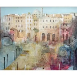 RUSCONI Tino - Huile sur toile "Tra le cazzi - Parmi les rues" 33x41cm - 6F