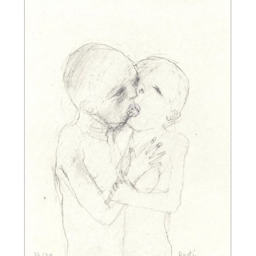 RUSTIN Jean - Lithographie "Le couple" 21x16cm - 1998
