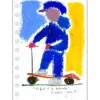 SAAM Jérôme - Dessin original au pastel sur papier "Enfant à la trottinette" 15x10cm
