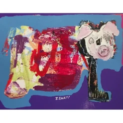 SAAM Jérôme - Dessin original à l'acrylique sur papier "Cochon Basque à la ferme" 24x32cm