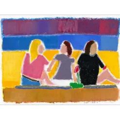 SAAM Jérôme - Dessin original au pastel sur papier "Personnages à la plage" 30x41cm