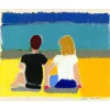 SAAM Jérôme - Dessin original au pastel sur papier "Couple à la plage" 28x35cm
