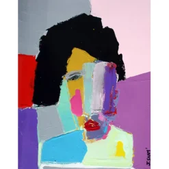 SAAM Jérôme - Dessin original à l'acrylique sur papier "La moustachue" 32x24cm