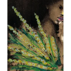 SALMON Michèle - Lithographie rehaussée "Femme au bouquet" 37x53cm
