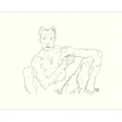 SCHIELE Egon - Lithographie "Homme nu accroupi (autoportrait) 2, 1918" 65x50cm