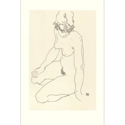 SCHIELE Egon - Lithographie "Femme nue agenouillée tournée à droite, 1918" 50x32cm
