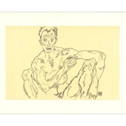 SCHIELE Egon - Lithographie "Homme nu accroupi (autoportrait), 1918" 65x50cm