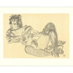 SCHIELE Egon - Lithographie "Femme couchée, 1918" 65x50cm