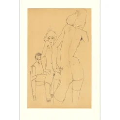 SCHIELE Egon - Lithographie "Schiele dessinant un modèle nu devant un miroir, 1910" 50x32cm