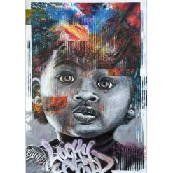 SENK Malcolm - Peinture originale Acrylique et Aérosol sur Toile - "LuckyChild - 1" 115x75cm - 2023