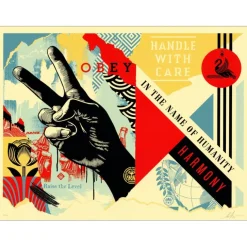 SHEPARD FAIREY (OBEY) - Sérigraphie "HANDLE WITH CARE" 79x104cm - 2024