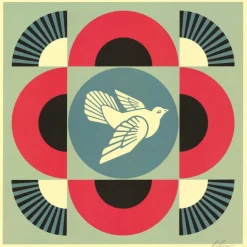 SHEPARD FAIREY (OBEY) - Sérigraphie "Colombe Géométrique rouge" 61x61cm