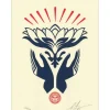 SHEPARD FAIREY (OBEY) - Sérigraphie "LOTUS HAND RED- LETTERPRESS " 31x23cm - 2023