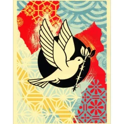 SHEPARD FAIREY (OBEY) - Sérigraphie "Barb Wire Dove Collage" 61x46cm - 2023
