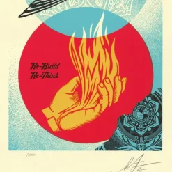SHEPARD FAIREY (OBEY) - Sérigraphie Letterpress "Re-Build/Re-Think" 43x27cm - 2025