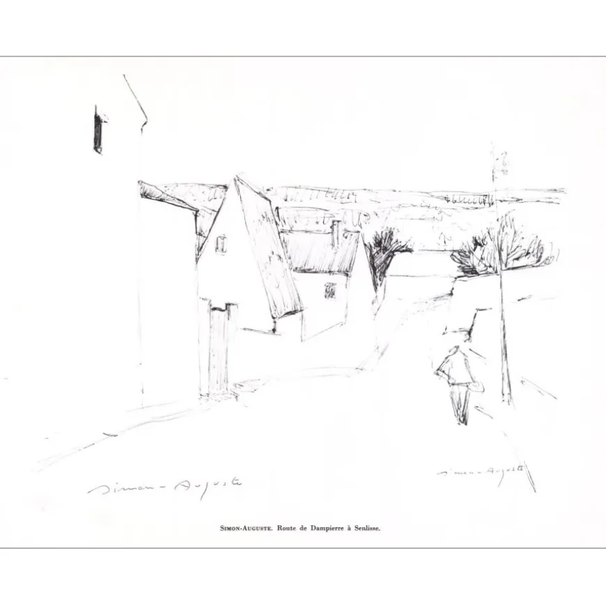 SIMON-AUGUSTE - Lithographie signée au crayon "Route de Dampierre à Senlisse" 27x21cm - 1961