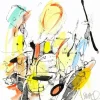SMAEL (Ismaël Vagner) - HPM, Aquarelle et sérigraphie (unique) "Composition 4" 20x20cm - 2013