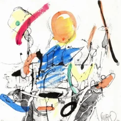 SMAEL (Ismaël Vagner) - HPM, Aquarelle et sérigraphie (unique) "Composition 1" 20x20cm - 2013