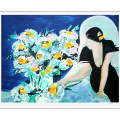 SPAHN Victor - Lithographie originale " Femme au bouquet " 61x88cm