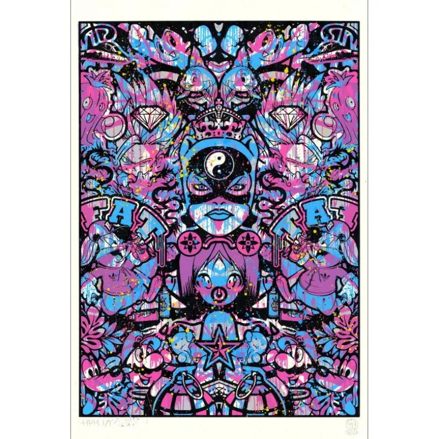 Speedy Graphito - HPM Acrylique et sérigraphie (unique) "Urban Karma" 78x49cm - 2017