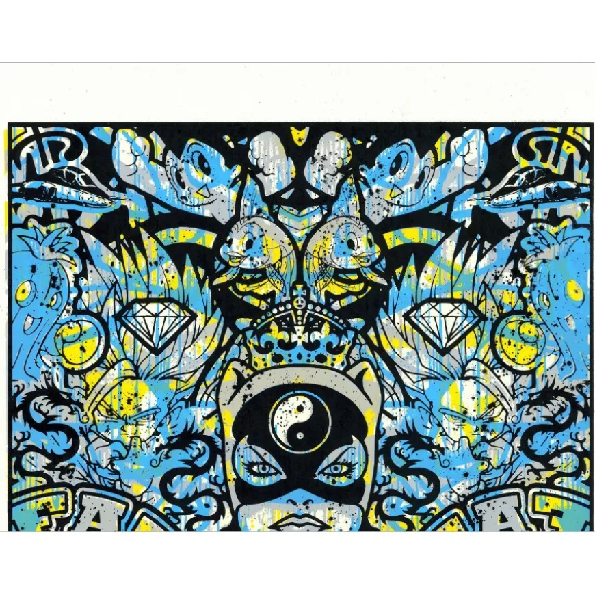 Speedy Graphito - HPM Acrylique et sérigraphie (unique) "Urban Karma" 76x49cm - 2017