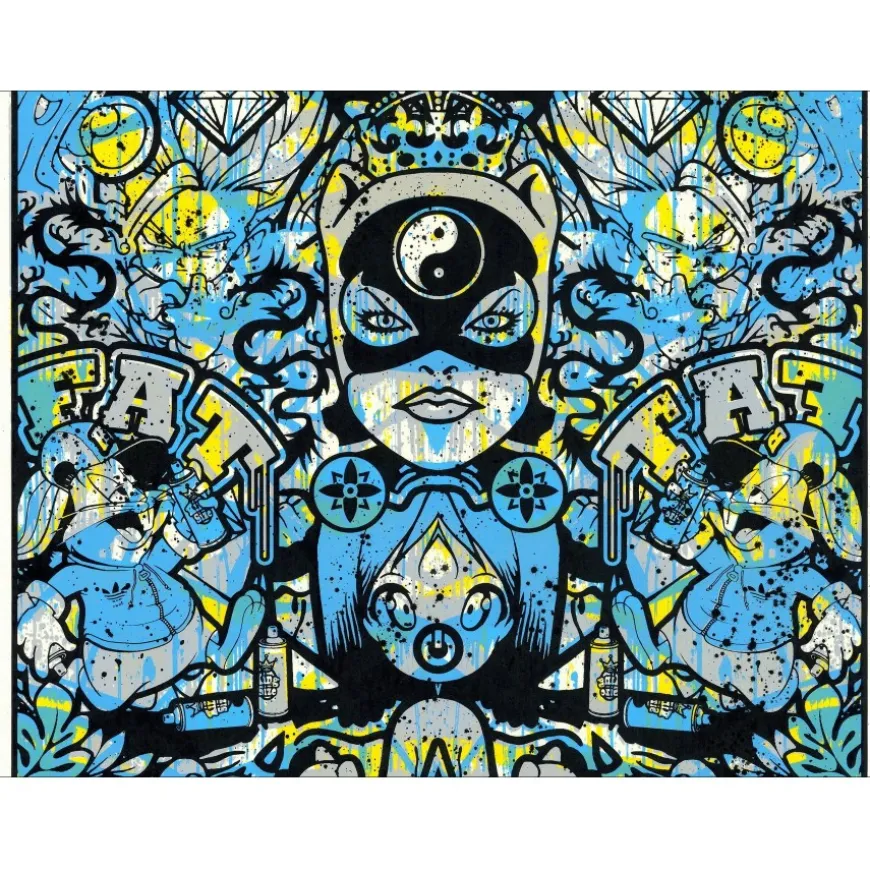 Speedy Graphito - HPM Acrylique et sérigraphie (unique) "Urban Karma" 76x49cm - 2017