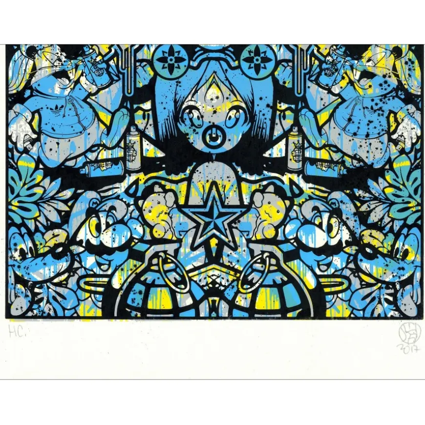 Speedy Graphito - HPM Acrylique et sérigraphie (unique) "Urban Karma" 76x49cm - 2017