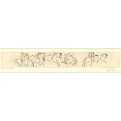 SPITZER Walter - Gravure originale "Les chevaux, décomposition" 17x60cm