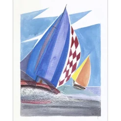 SUIRE-VERLEY Olivier - Aquarelle originale "Bateaux en Mer" 65x50cm