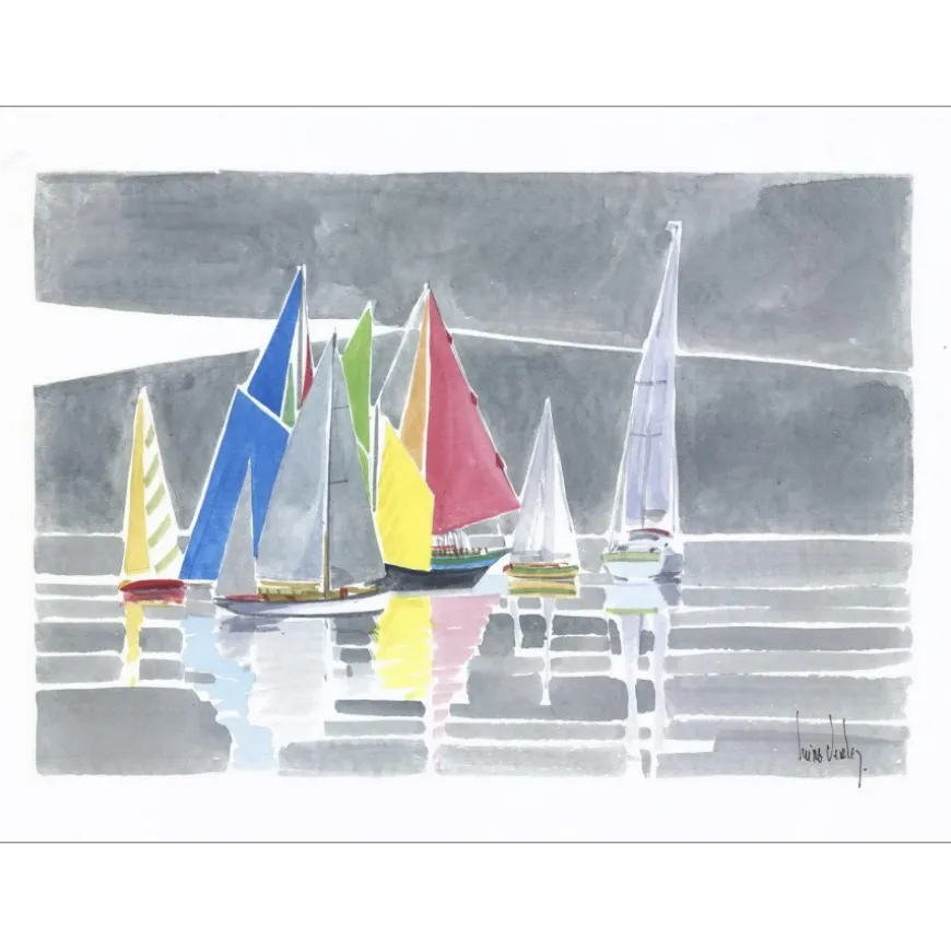 SUIRE-VERLEY Olivier - Aquarelle originale "La régate" 36x50cm