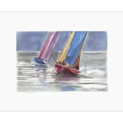 SUIRE-VERLEY Olivier - Aquarelle originale "Bateaux en mer" 50x65cm