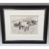 TOFFOLI Louis - Dessin original à l'encre "Chine, Bœufs tirant une barque" 26x35cm + Cadre 50x61cm