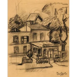 TOFFOLI Louis - Dessin original "Café du Port" 34x26cm