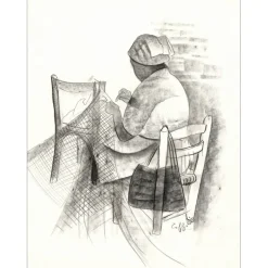 TOFFOLI Louis - Dessin original "La remailleuse de filets" 58x45cm