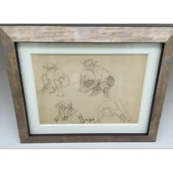 TOFFOLI Louis - Dessin original au crayon "Etude de personnages" 35x47cm - Cadre