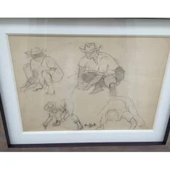 TOFFOLI Louis - Dessin original au crayon "Etude de personnages" 35x47cm - Cadre