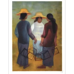 TOFFOLI Louis - Lithographie originale "Les oiseleurs" 76x56cm - 1987