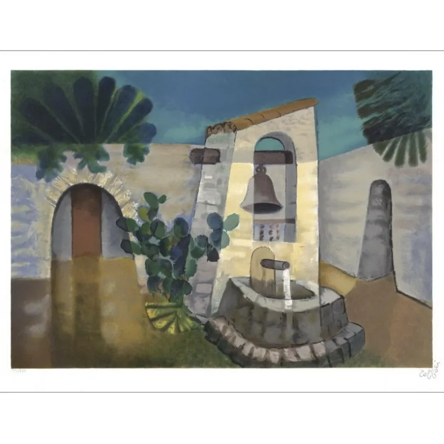 TOFFOLI Louis - Lithographie originale "Auberge au Pérou" 56x76cm - 1996