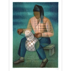 TOFFOLI Louis - Lithographie originale "Le Pêcheur de Nazaré" 76x54cm - 1978