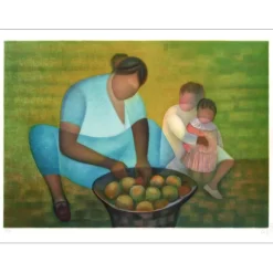 TOFFOLI Louis - Lithographie originale "La maman au marché" 56x76cm - 1990