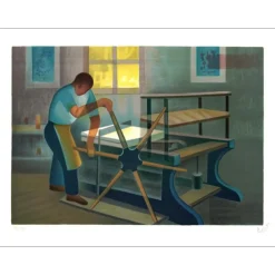 TOFFOLI Louis - Lithographie originale "La presse à bras" 50x65cm - 1996