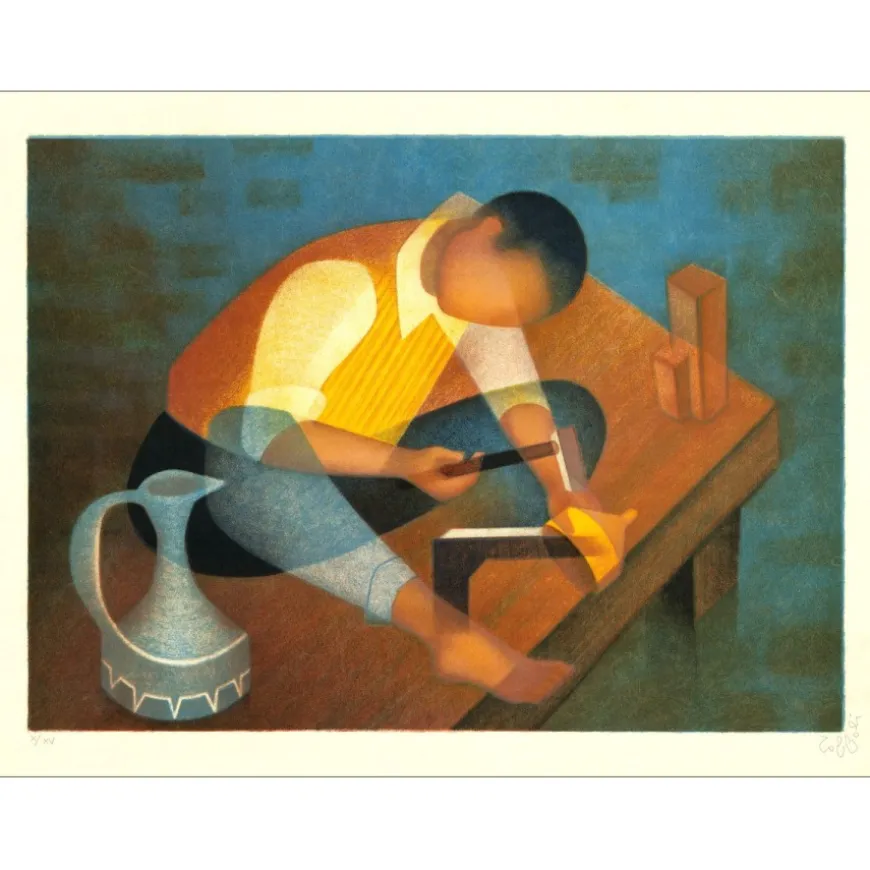 TOFFOLI Louis - Lithographie originale "L’étameur (Le Dinandier)" 50x65cm - 1986