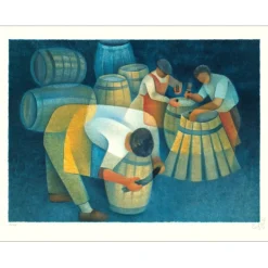 TOFFOLI Louis - Lithographie originale "Les Tonneliers" 50x65cm - 1986