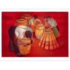 TOFFOLI Louis - Lithographie originale "Les tonneliers" 56x76cm - 1977