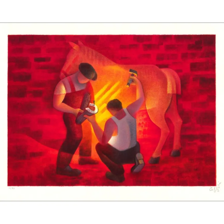 TOFFOLI Louis - Lithographie originale "Le Maréchal-Ferrant" 50x65cm - 1986
